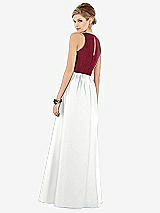 Rear View Thumbnail - White & Burgundy Sleeveless Keyhole Back Satin Maxi Dress