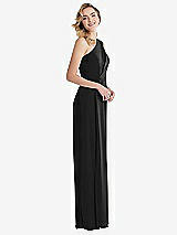 Side View Thumbnail - Black One-Shoulder Draped Bodice Column Gown