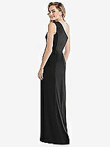 Rear View Thumbnail - Black One-Shoulder Draped Bodice Column Gown