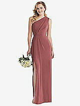 Front View Thumbnail - English Rose One-Shoulder Draped Bodice Column Gown