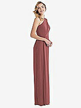 Side View Thumbnail - English Rose One-Shoulder Draped Bodice Column Gown