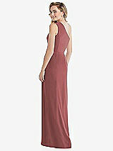 Rear View Thumbnail - English Rose One-Shoulder Draped Bodice Column Gown