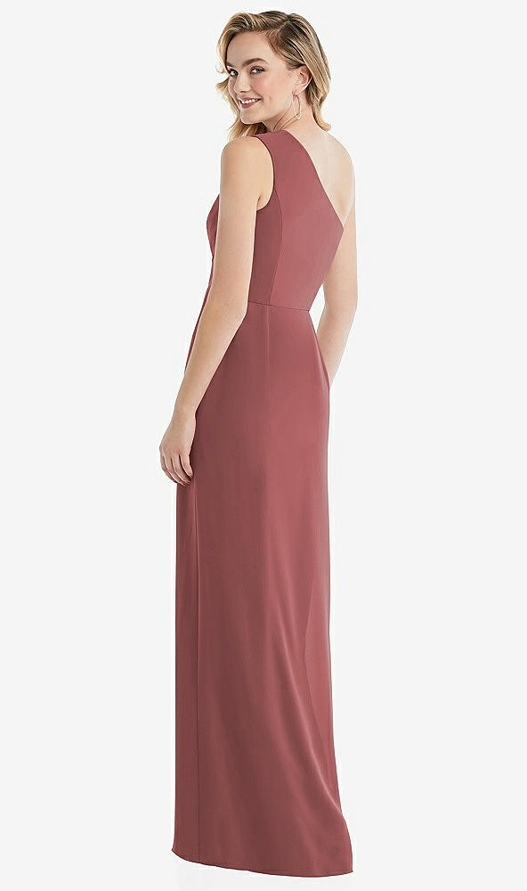 Back View - English Rose One-Shoulder Draped Bodice Column Gown
