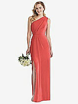 Front View Thumbnail - Perfect Coral One-Shoulder Draped Bodice Column Gown