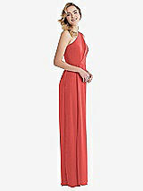 Side View Thumbnail - Perfect Coral One-Shoulder Draped Bodice Column Gown