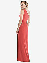 Rear View Thumbnail - Perfect Coral One-Shoulder Draped Bodice Column Gown