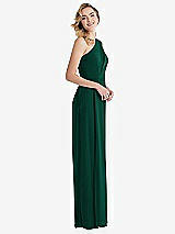 Side View Thumbnail - Hunter Green One-Shoulder Draped Bodice Column Gown