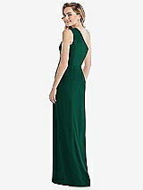Rear View Thumbnail - Hunter Green One-Shoulder Draped Bodice Column Gown