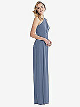 Side View Thumbnail - Larkspur Blue One-Shoulder Draped Bodice Column Gown