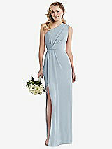 Front View Thumbnail - Mist One-Shoulder Draped Bodice Column Gown