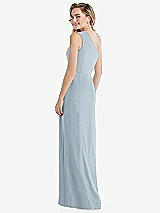 Rear View Thumbnail - Mist One-Shoulder Draped Bodice Column Gown