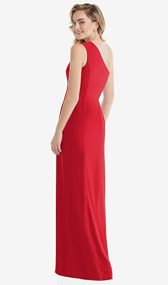 Back View - Parisian Red One-Shoulder Draped Bodice Column Gown