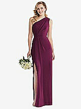 Front View Thumbnail - Ruby One-Shoulder Draped Bodice Column Gown