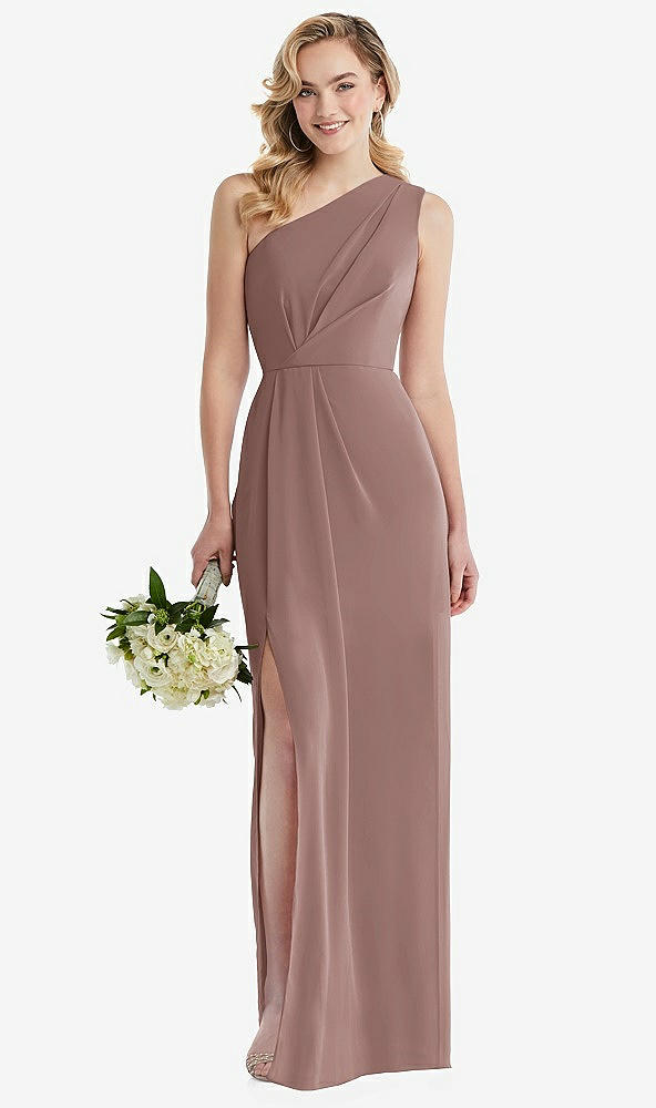 Front View - Sienna One-Shoulder Draped Bodice Column Gown