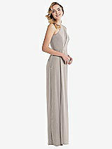 Side View Thumbnail - Taupe One-Shoulder Draped Bodice Column Gown