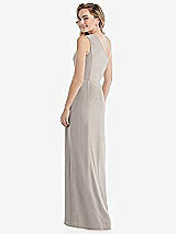 Rear View Thumbnail - Taupe One-Shoulder Draped Bodice Column Gown