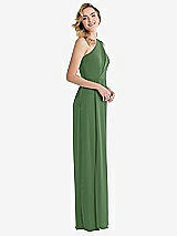 Side View Thumbnail - Vineyard Green One-Shoulder Draped Bodice Column Gown