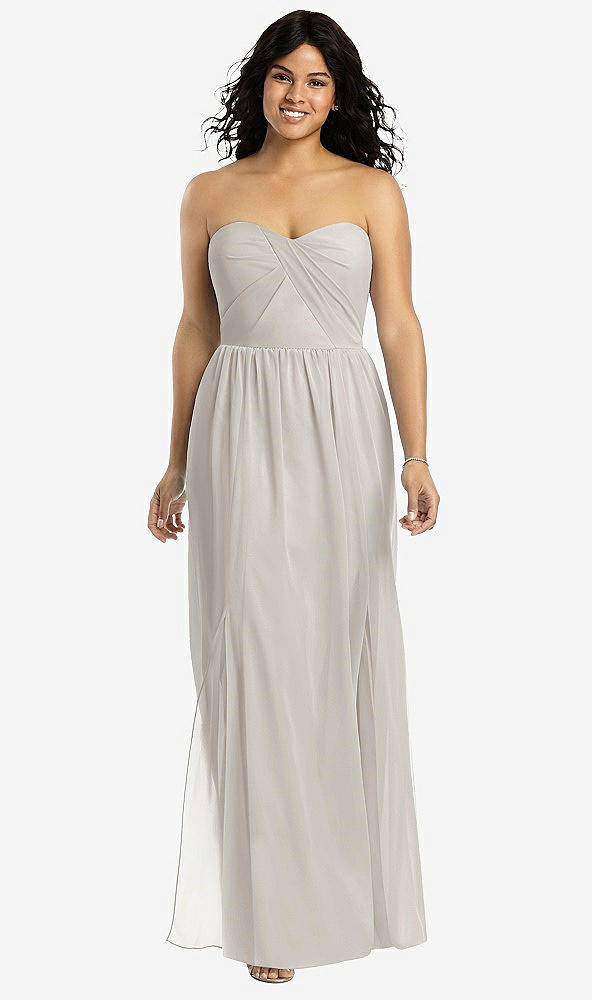 Front View - Oyster Strapless Draped Bodice Maxi Dress with Front Slits