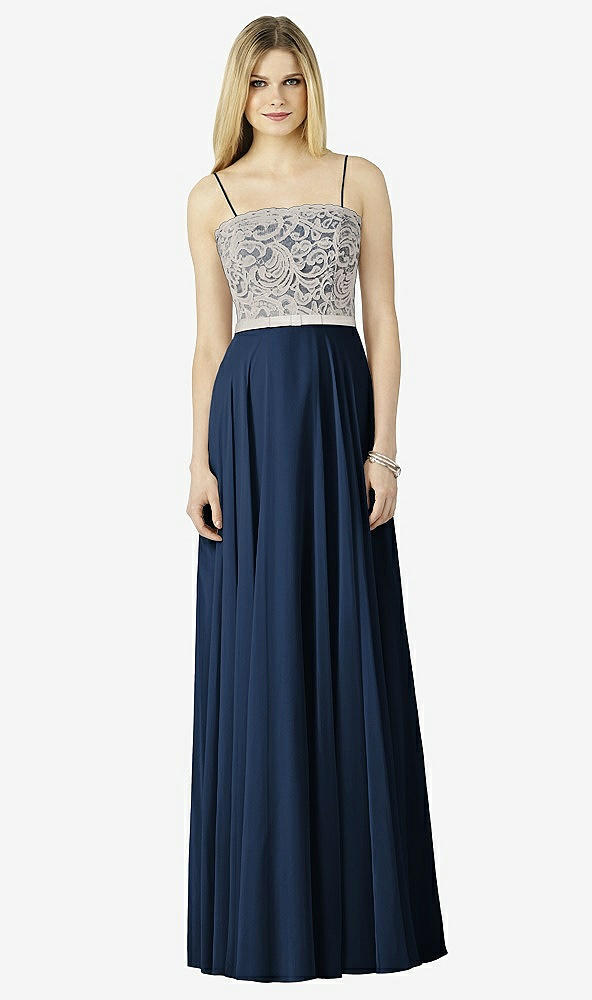 Front View - Midnight Navy & Oyster After Six Bridesmaid Dress 6732