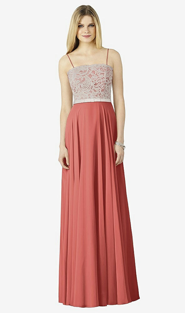 Front View - Coral Pink & Oyster After Six Bridesmaid Dress 6732