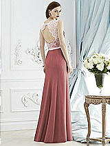 Rear View Thumbnail - English Rose & Blush Lace Bodice Open-Back Trumpet Gown with Bow Belt