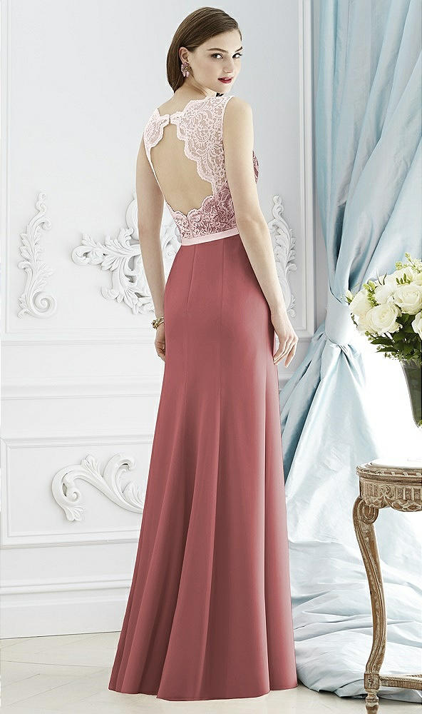 Back View - English Rose & Blush Lace Bodice Open-Back Trumpet Gown with Bow Belt