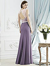 Rear View Thumbnail - Lavender & Blush Lace Bodice Open-Back Trumpet Gown with Bow Belt