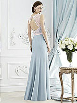 Rear View Thumbnail - Mist & Blush Lace Bodice Open-Back Trumpet Gown with Bow Belt