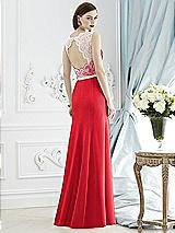 Rear View Thumbnail - Parisian Red & Blush Lace Bodice Open-Back Trumpet Gown with Bow Belt