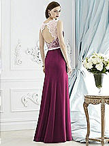 Rear View Thumbnail - Ruby & Blush Lace Bodice Open-Back Trumpet Gown with Bow Belt