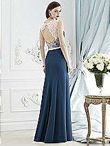 Rear View Thumbnail - Sofia Blue & Blush Lace Bodice Open-Back Trumpet Gown with Bow Belt