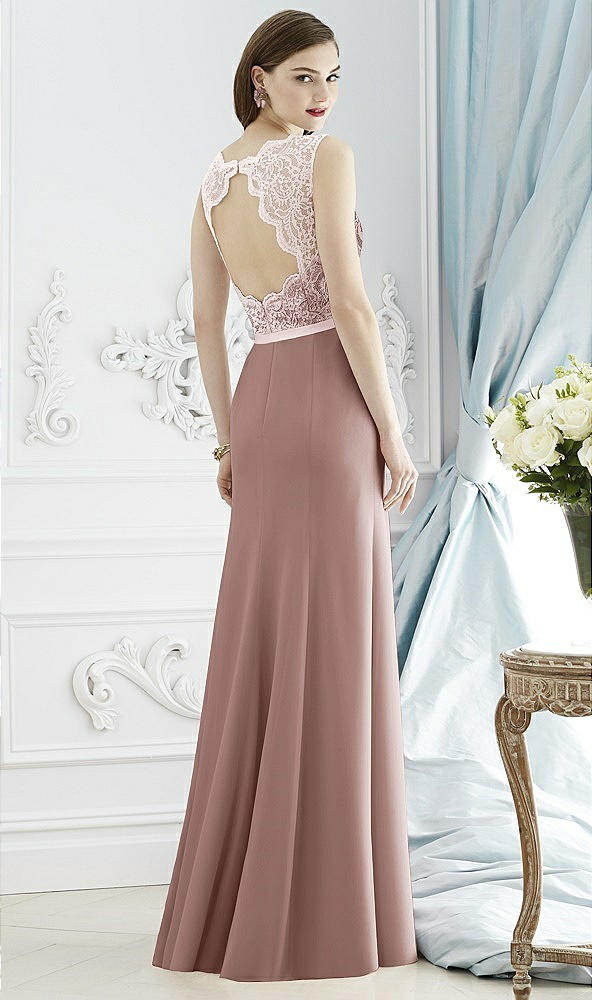 Back View - Sienna & Blush Lace Bodice Open-Back Trumpet Gown with Bow Belt