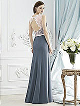 Rear View Thumbnail - Silverstone & Blush Lace Bodice Open-Back Trumpet Gown with Bow Belt