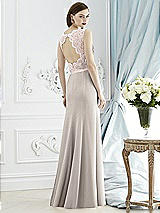 Rear View Thumbnail - Taupe & Blush Lace Bodice Open-Back Trumpet Gown with Bow Belt