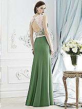 Rear View Thumbnail - Vineyard Green & Blush Lace Bodice Open-Back Trumpet Gown with Bow Belt