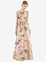 Front View Thumbnail - Butterfly Botanica Pink Sand Sleeveless Closed-Back Floral Satin Maxi Dress with Pockets