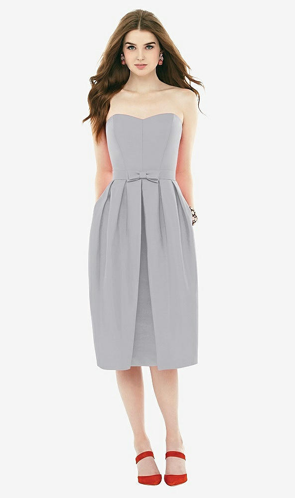 Front View - French Gray Midi Natural Waist Strapless Dress