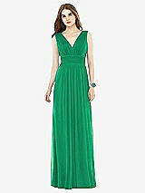 Front View Thumbnail - Pantone Emerald Natural Waist Sleeveless Shirred Skirt Dress