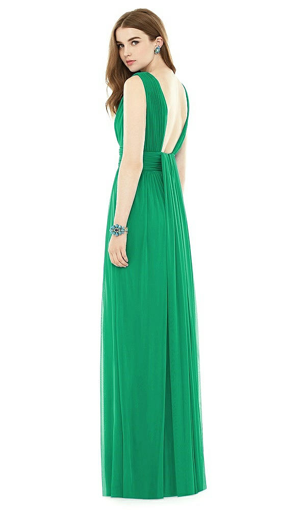 Back View - Pantone Emerald Natural Waist Sleeveless Shirred Skirt Dress