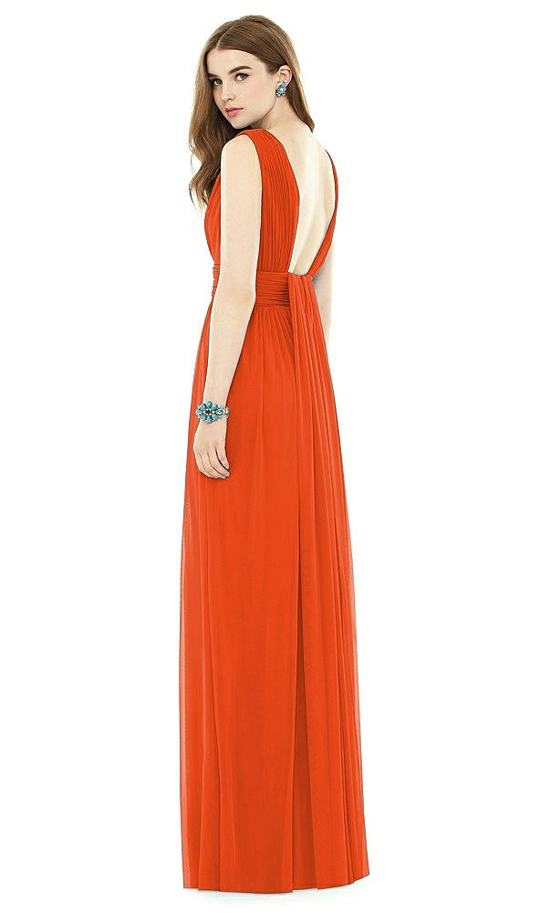 Back View - Tangerine Tango Natural Waist Sleeveless Shirred Skirt Dress