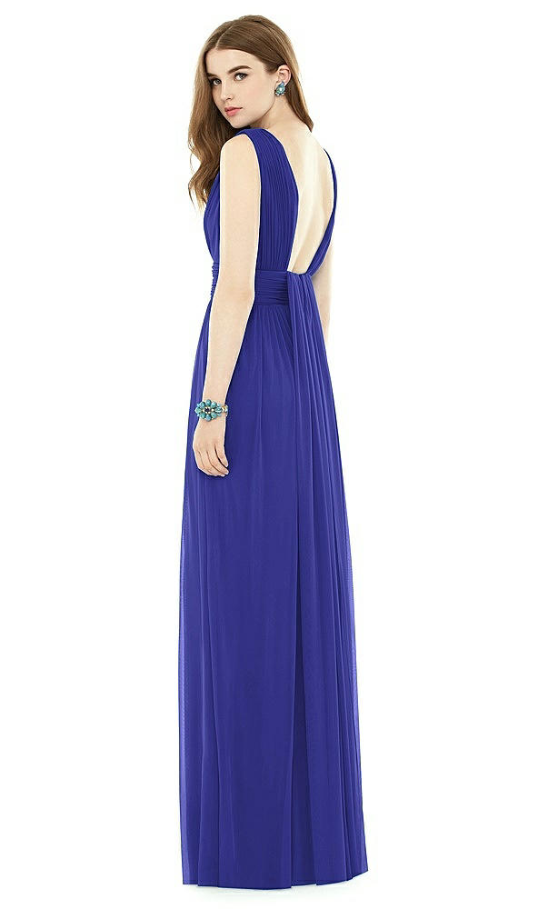 Back View - Electric Blue Natural Waist Sleeveless Shirred Skirt Dress