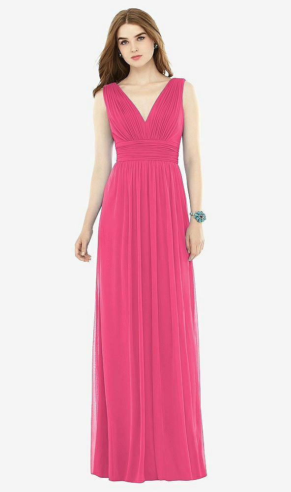 Front View - Forever Pink Natural Waist Sleeveless Shirred Skirt Dress