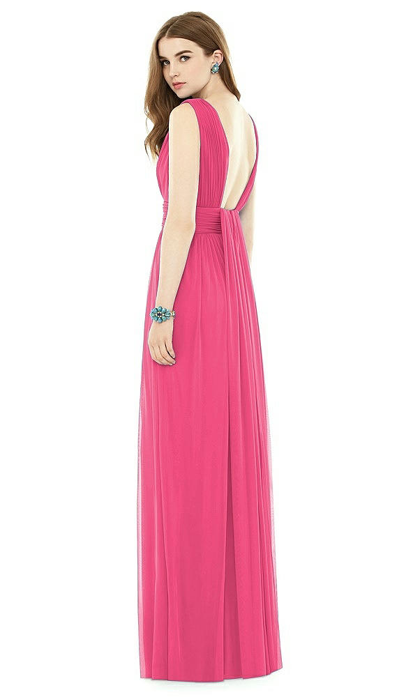 Back View - Forever Pink Natural Waist Sleeveless Shirred Skirt Dress