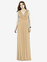 Front View Thumbnail - Golden Natural Waist Sleeveless Shirred Skirt Dress