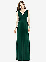 Front View Thumbnail - Hunter Green Natural Waist Sleeveless Shirred Skirt Dress