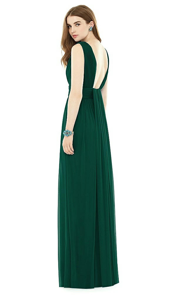 Back View - Hunter Green Natural Waist Sleeveless Shirred Skirt Dress