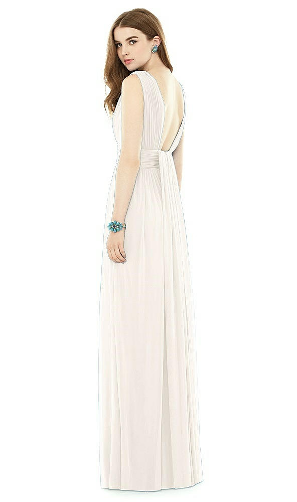 Back View - Ivory Natural Waist Sleeveless Shirred Skirt Dress