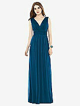 Front View Thumbnail - Ocean Blue Natural Waist Sleeveless Shirred Skirt Dress
