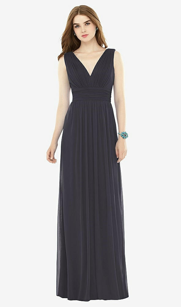 Front View - Onyx Natural Waist Sleeveless Shirred Skirt Dress