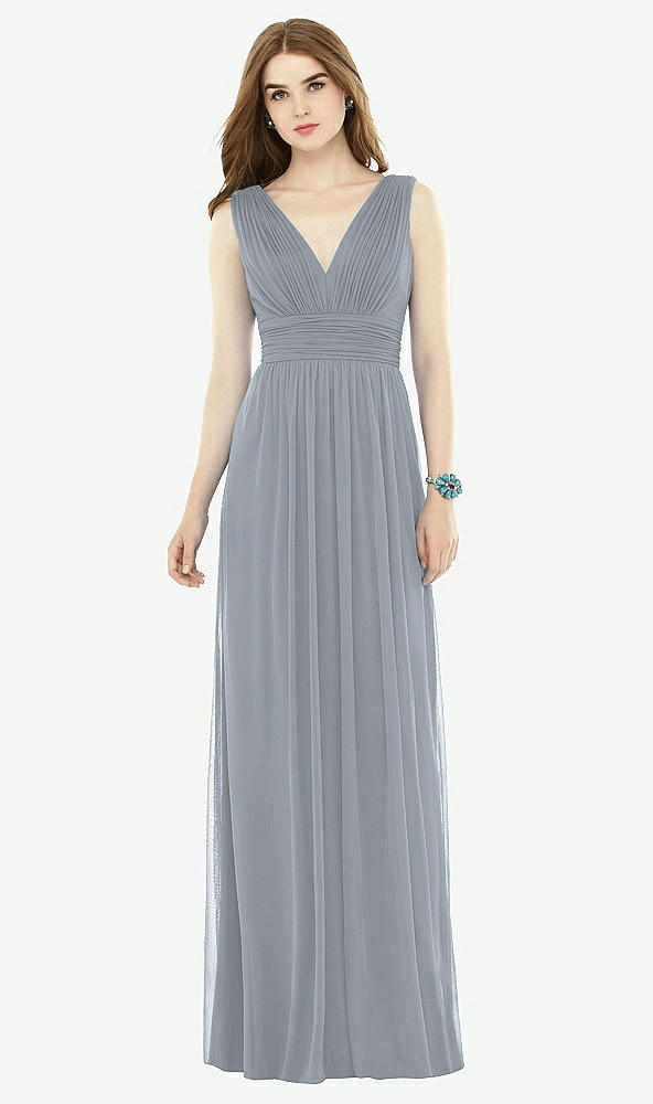 Front View - Platinum Natural Waist Sleeveless Shirred Skirt Dress